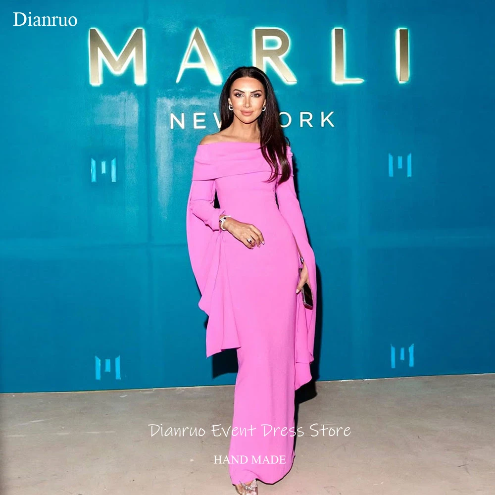 فساتين سهرة Dianruo بأكمام طويلة واسعة من الساتان حورية البحر متواضعة رداء De Soirée بدون أكتاف من Vestidos Para Mujer مخصص