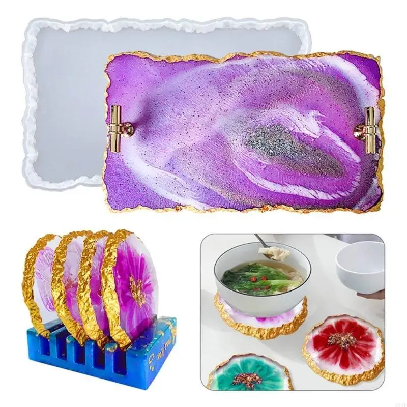 Agate Coasters Silicone Mold Storage Box Mold Epoxy Resin Casting Molds for Making Faux Agate Tray,Serving Board