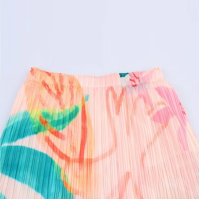 

Summer 2025 New Women's Pleated Skirt Street Sle Printed Wrinkle Polyester Fiber Full-Length Regular Waist Design