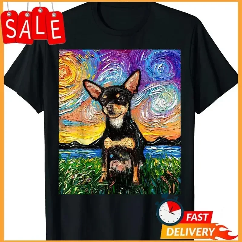 Camiseta negra y marrón con diseño de perro Chihuahua Starry Night de Aja, talla S 5XL