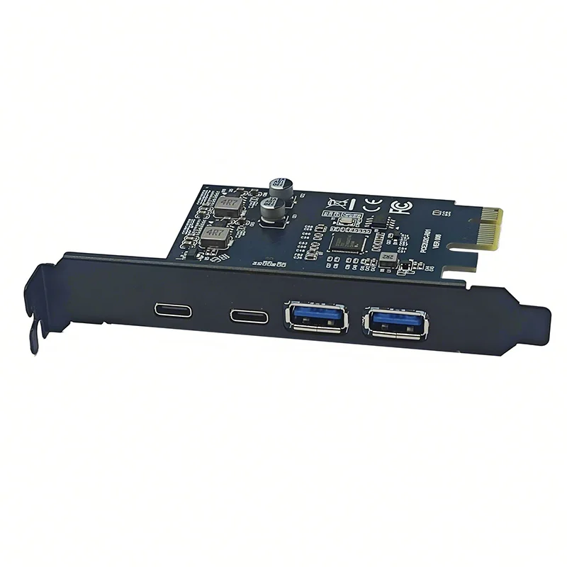 PCI Express X1 to 2 Port Type C + 2 Port USB3.2 Gen1 5Gbps Expansion Card Adapter D7020201 Chip PCIE USB Card PCIE-E USB 3.2 HUB