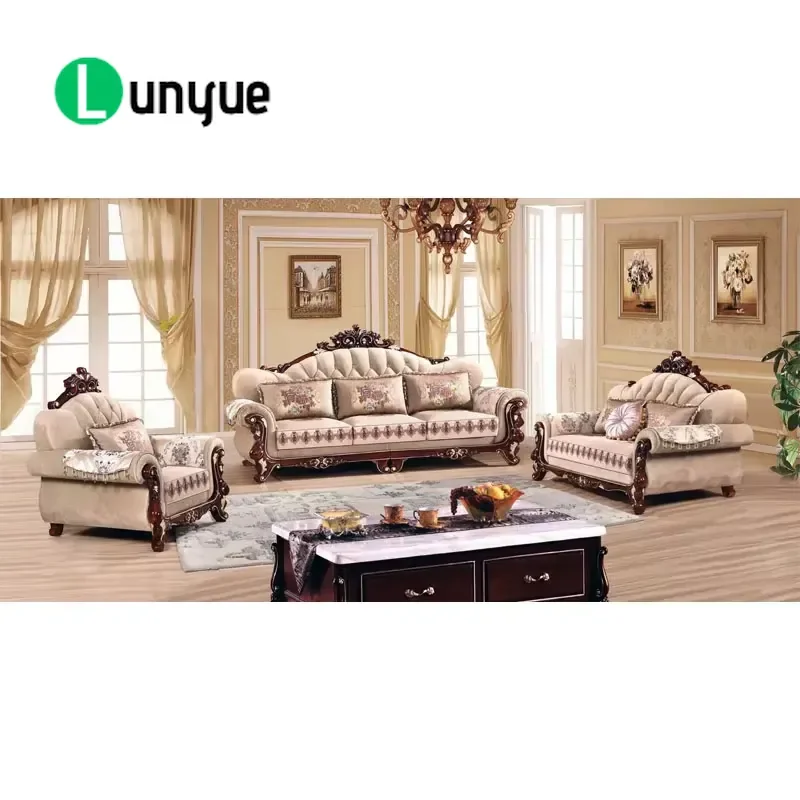 Classic European Wooden Fabric Sofa Large Soft Armrest High Quality Luxury Living Room Furniture Set Sofa