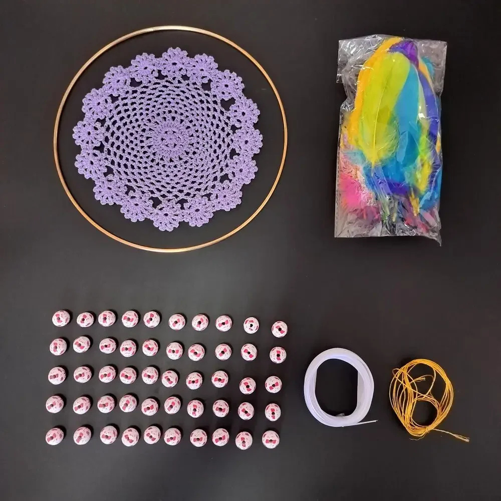 

1 Set Purple DreamCatcher Kits Craft Easy Beginner Kits With Doily Metal Ring Large Beads Thread Ribbon Feathers For Kids Girls