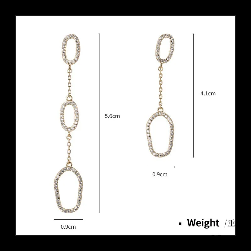 النسخة الكورية من أقراط الزركونيوم المصنوعة من الفضة الإسترليني ذات المزاج البسيط للنساء، دائرة مجوفة هندسية طويلة مهدب