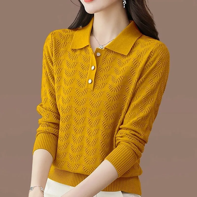 Pulls Femmes New Women's Sweater Gentle Style Lapel Shirt Long Sleeve Spring Autumn Pullover Top Knitwear Female Clothing