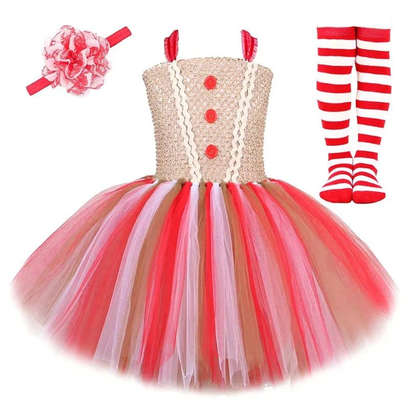 

Gingerbread Man Tutu Dress for Girls Christmas Carnival Costumes for Kids Xmas New Years Outfit Children Holiday Party Clothes