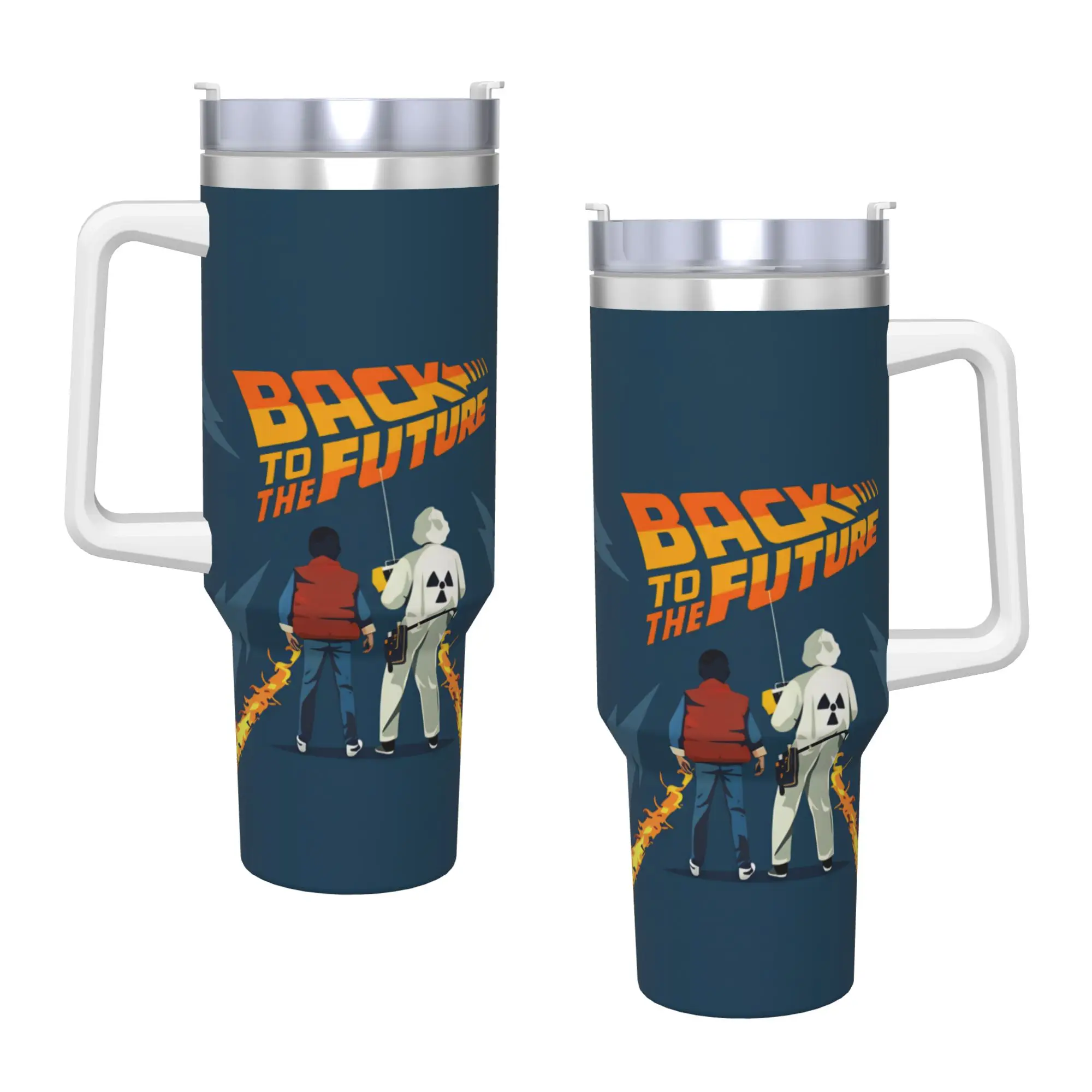 Stainless Steel Tumbler Back To The Future Car Mugs With Straws Drinks Water Bottle Heat Preservation Large Capacity Thermal Mug