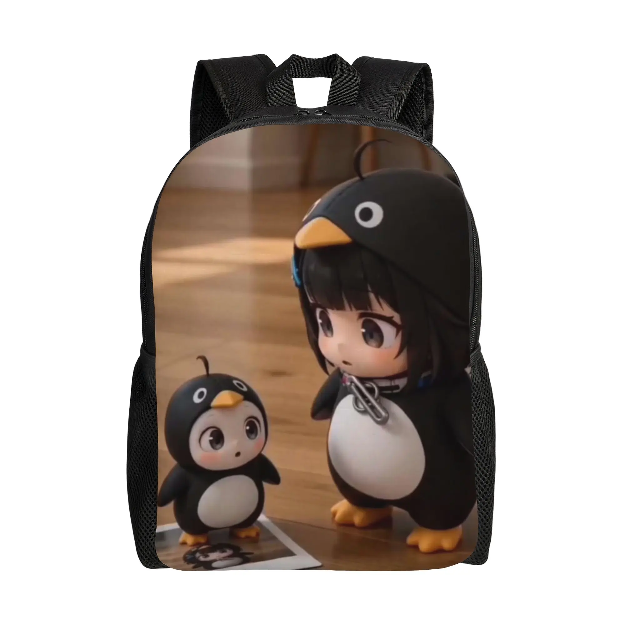 Knapsack Back to school season Gugu Gaga Penguin Anime Girl With Small Penguin  High Street Backpack
