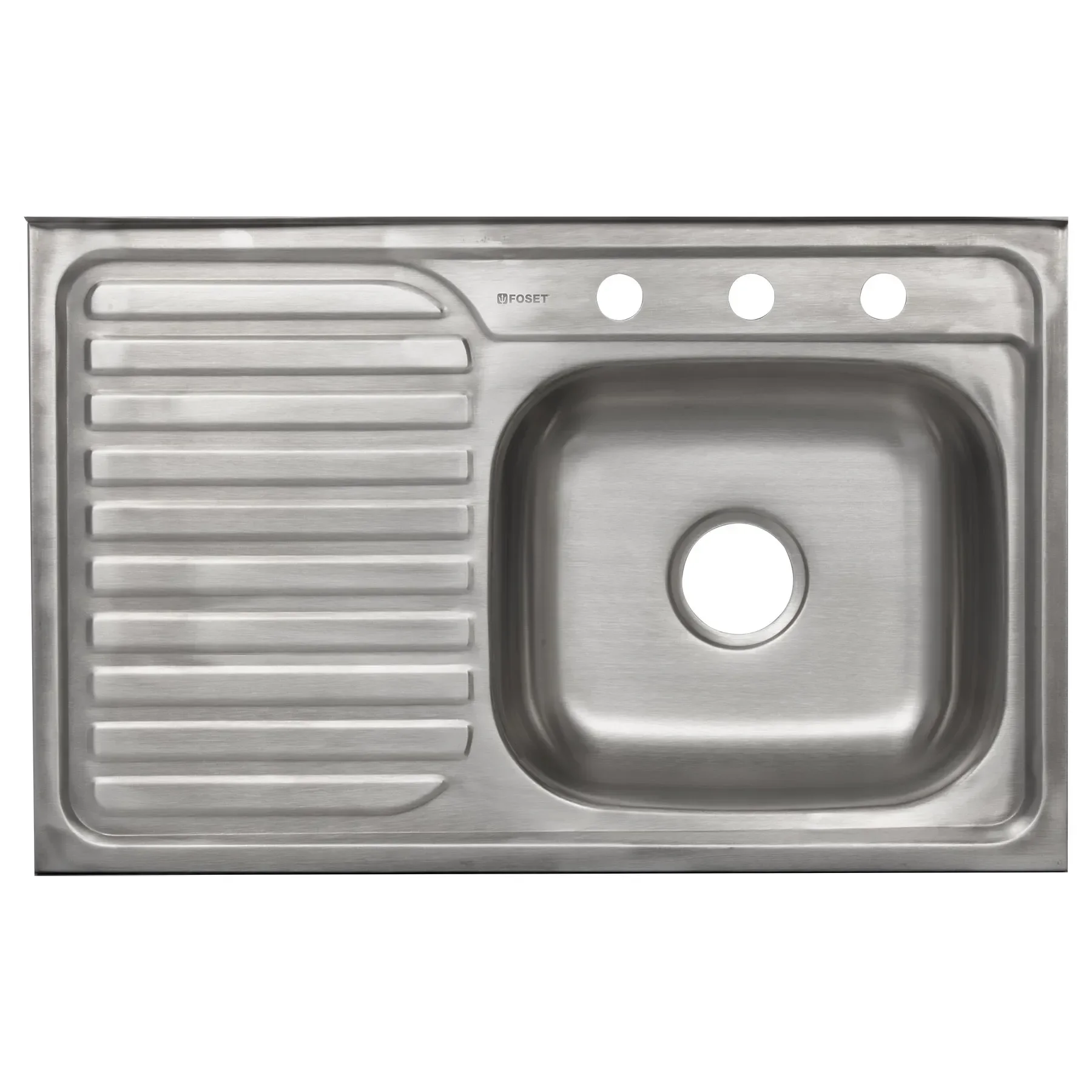 FOSET Right-Hand 80 X 50 cm Stainless Steel Kitchen Sink with Two Holes Single Bowl and Drainer Nano Surface Treatment