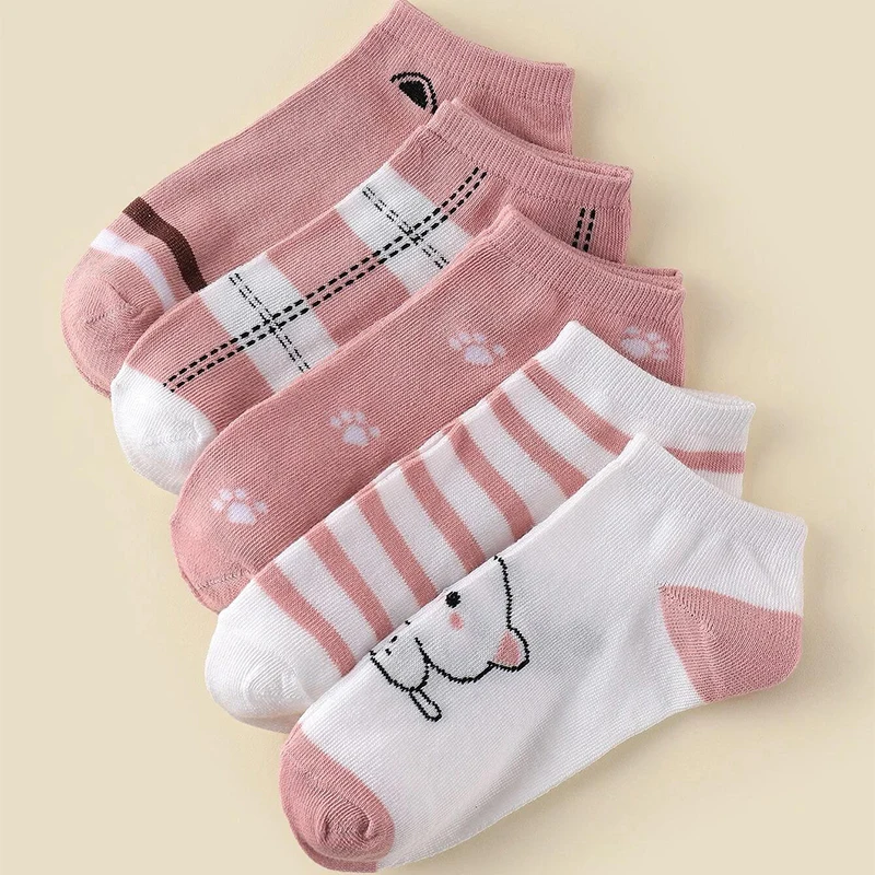 5 Pairs Women\'s Socks Set Cute Clothes Strawberry Kawai Japanese Fashion Sports Cotton Female Funny Gifts Cartoon Wholesale