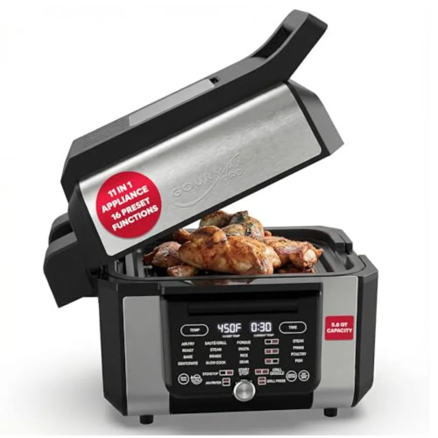 

Универсальный кухонный прибор Foodgenie Gourmax Pro One - духовка, бездымный гриль, аэрофритюрница, сковорода-гриль и многое другое - 16 предустановленных функций