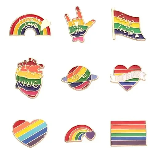 9 Pieces Popular Progressive Rainbow Pride Flag Badge Brooches Girls Boys Classic Simple Color Love Heart Brooches Men Women