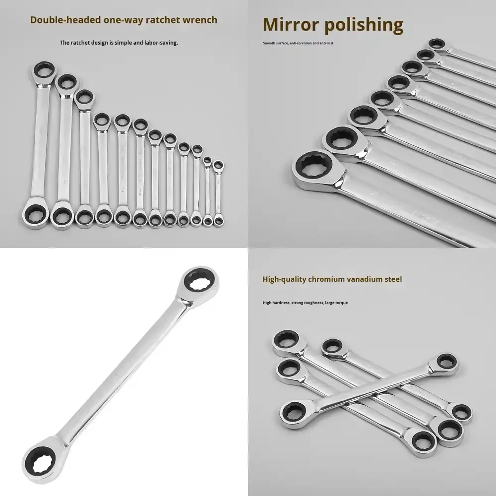 

Double-end Ratchet Wrench Set with 45#Steel Construction Dual-Purpose Reversible Star Design for Auto Repair (From China)