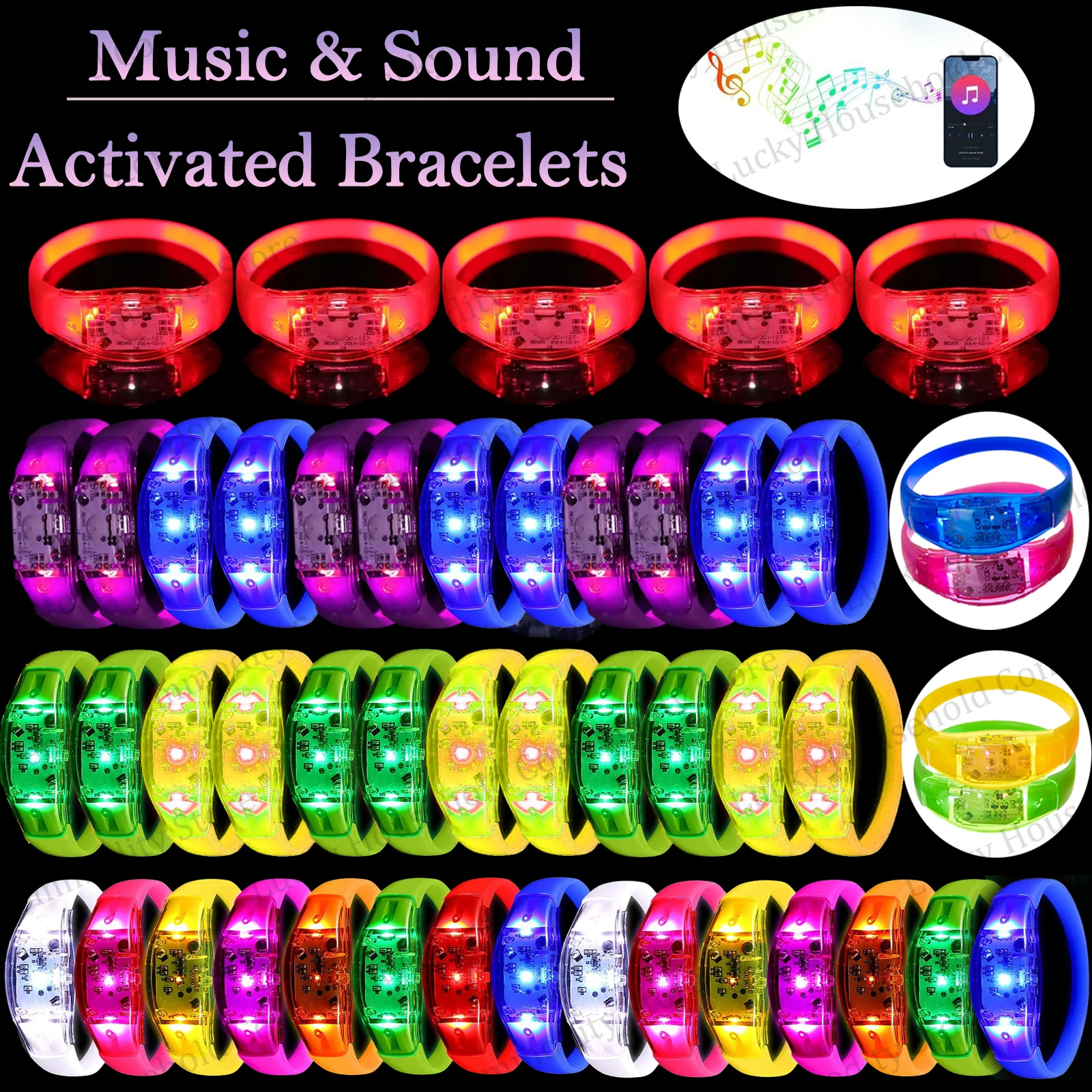 Music & Sound Activated Led Bracelets Glow Bracelets Light Up Bangle Wristband Glow In the Dark Party for Concert Party Camping