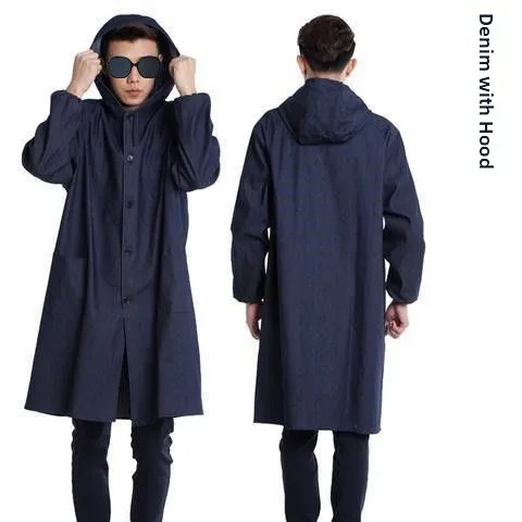 Long Cotton Denim Lab Coat with Hood Workwear Men's Wear Dustproof Dirt-resistant Outerwear Labor Protection Clothing