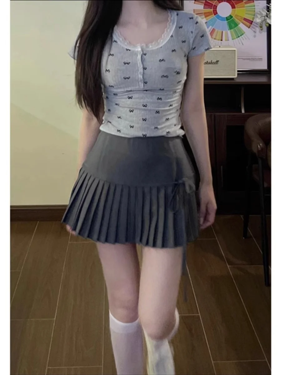 

Юбка А-силуэта с высокой талией, женская, летняя, 2024, новинка, плиссированная, в корейском стиле, для офиса, с узлом, короткая