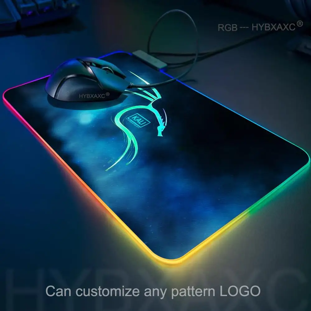 2026 New HYBXAXC Mouse Pad RGB Gaming Mouse Pad Desk Mat HD Gamer Large LED Light XXL Kali Linux Mouse Pad RGB Gaming Mouse Pad
