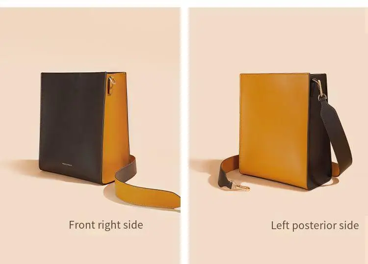 New contrast color shoulder bags wide shoulder strap Tote genuine leather bag women's underarm bag crossbody bags