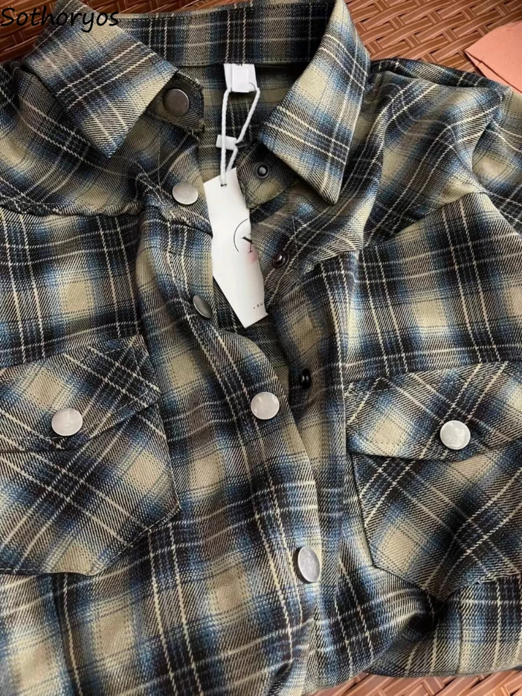 Sommer Plaid Shirts Frauen Schlank Vintage Sexy Y2k Tops Mädchen Zarte Klassische Harajuku Casual Taschen Studenten Hotsweet Outdoor Chic