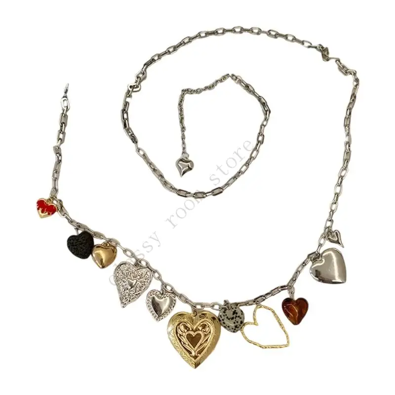 

A0NF Heart Pendant Waist Chain Adjustable Chain Belt Waist Decorative Accessory For Women Stage Performances Street Wear