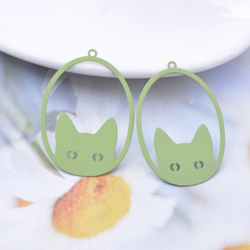 30pcs AD3485 Filigree oval-shaped Eyes Of Cat Charms Earring Metal Brass Yellow Green Thin Pendant DIY Jewelry Earring Making