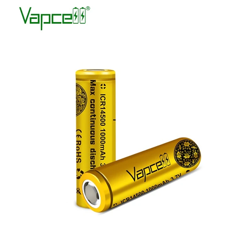 Original Vapcell ICR14500 1000mAh Battery 3.7V 3A Capacity Rechargeable 14500 Lithium Ion Batteries For Flashlight PK 14500p