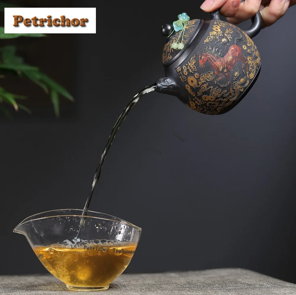 310ml Classic Yixing Purple Clay Teapots Handmade Dragon Egg Pot Raw Ore Stone Yellow Mud Kettle With Infuser Zisha Tea Set