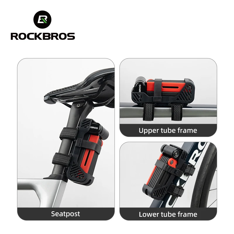 ROCKBROS Bike Lock Portable 120CM Lengthen Bicyle Folding Lock MTB Alloy Installation Anti-Theft Bicycle Lock Bike Accessories