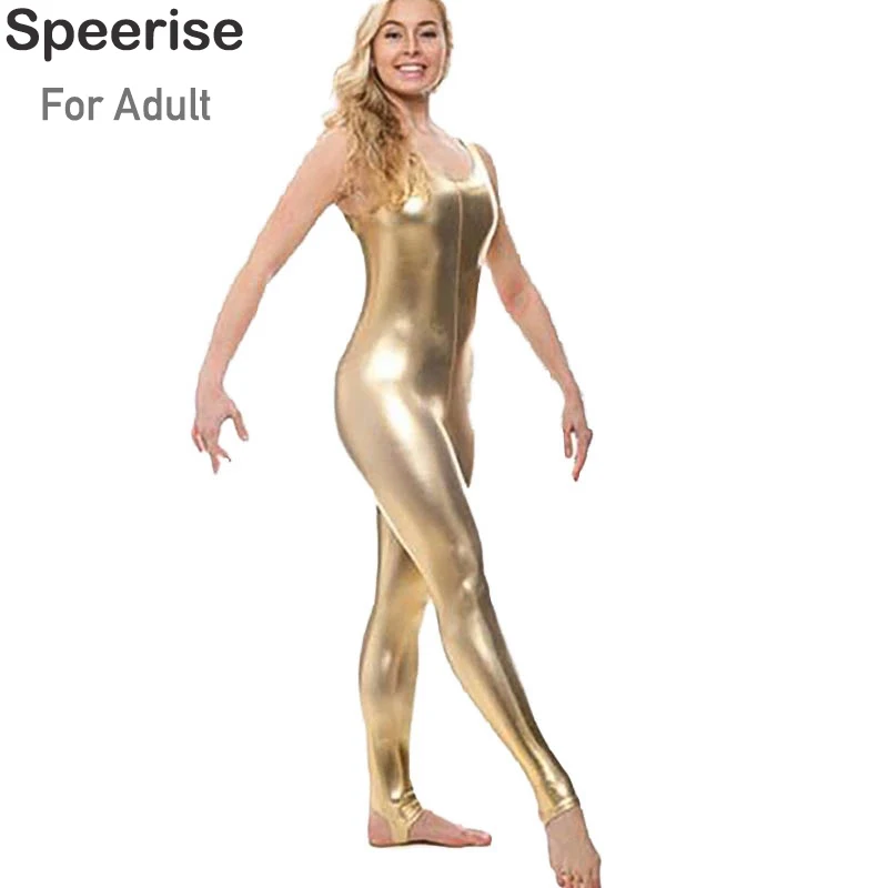 Adult Women Shiny Metallic Spandex Tank Stirrup Unitard Full Body Zentai Wet Look Cosplay Catsuits Halloween Dance Stagewear Men