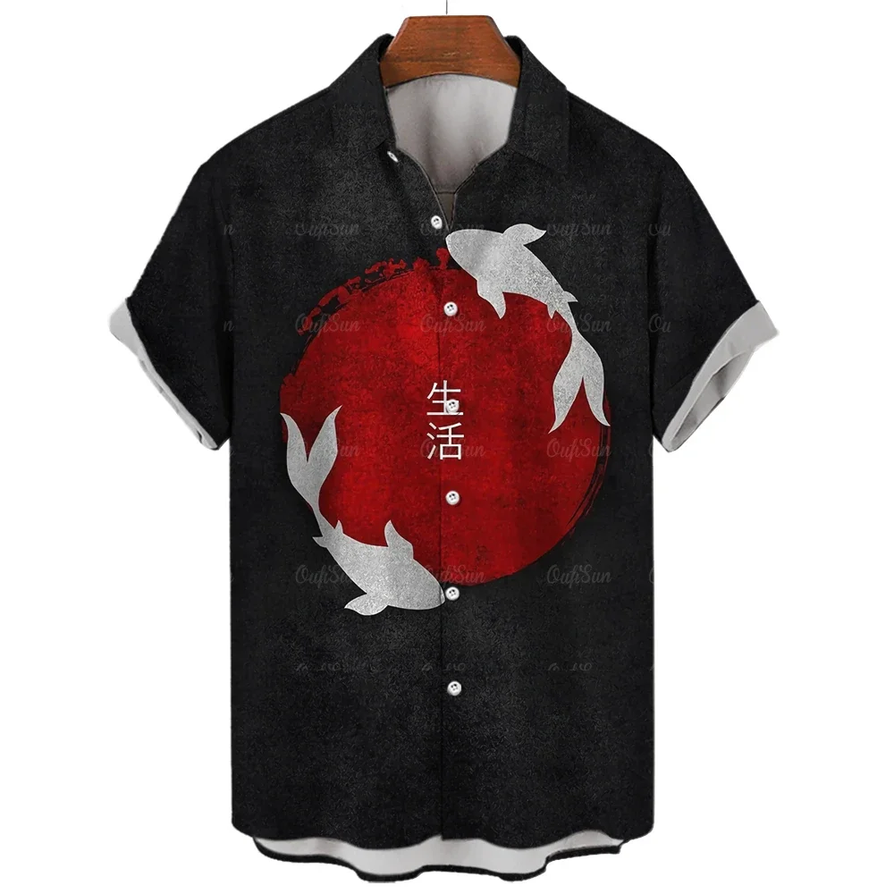 Summer Oversized Men\'s Hawaiian Shirt Short Sleeve Cardigan Top 3D Printed Japanese Samurai Pattern Casual Fashion Men\'s Shirt