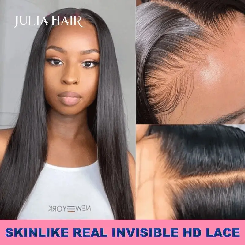 Julia Hair Silky Straight 5x5 Undetectable Invisible Skin Melt HD Swiss Glueless Lace Closure Lace Wig Real HD Lace High Density