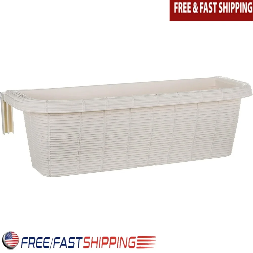 

Adjustable Railing Planter Self Watering 23.5 Inch Rattan Look Water Reservoir Fits 1 to 4 Inch Deck Fence No Tools Required