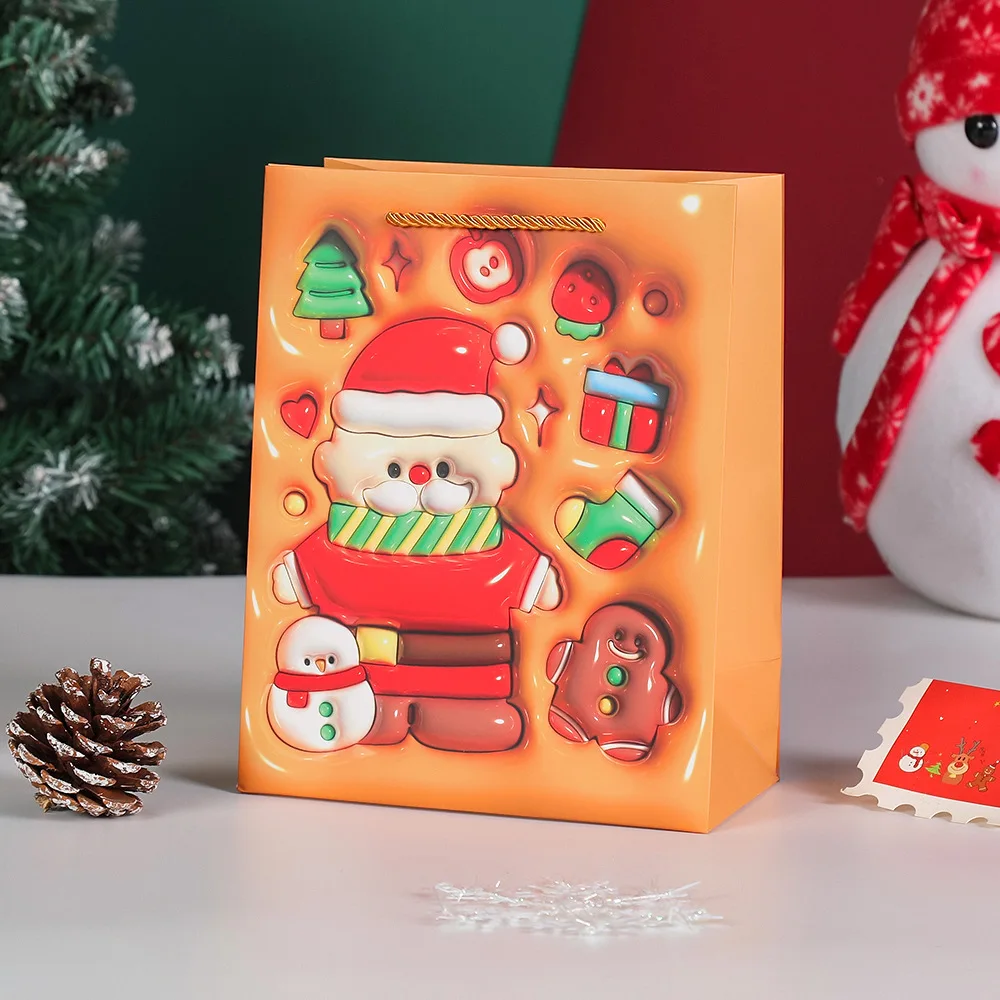 Cartoon Santa Gift Packaging Fade-Resistant 3d Christmas Gift Bag Creative Holiday Bag Sturdy Christmas Paper Bag For Party
