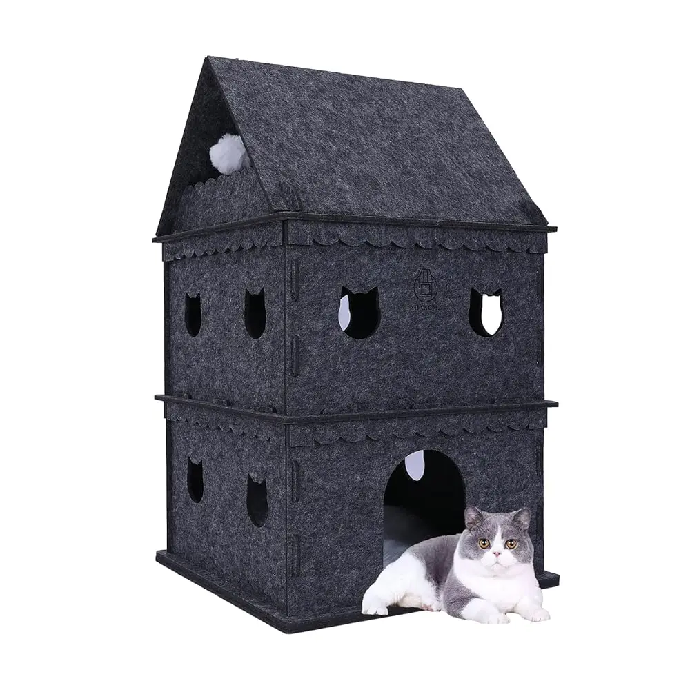 

3-Storey Cat House For Indoor Cat Condos,Pet Cat Bed Hideaway Strong Castle For Multiple & Large Cats (3-Storey,