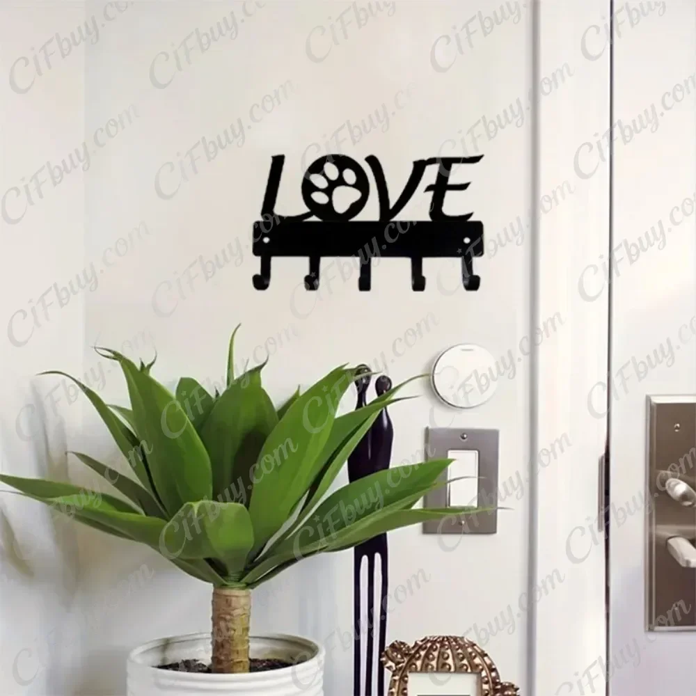 CIFBUY Dog Paw Key Rack Wall Mount Iron Leash Holder Metal Key Hanger Home Entryway Decor Gift Plaque