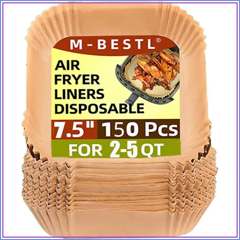 150 Pcs Square Air Fryer Parchment Paper Liners, Non-Stick Oil-Proof Disposable for 2-5 QT Frying, Baking, Roast