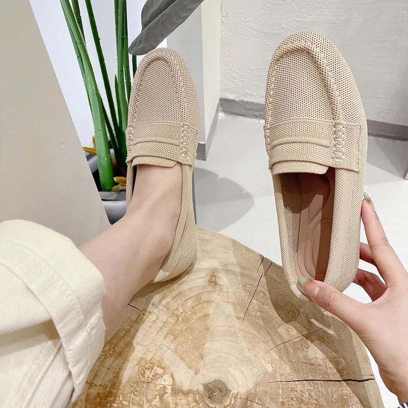 Chaussures de princesse 2025 nouvelles chaussures simples à tête ronde chaussures tissées tricotées chaussures de loisirs transfrontalières Le Fu pour les femmes