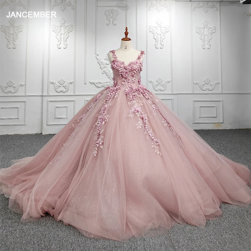 JANCEMBER Elegant Quinceanera Dresses Organza Ball Gown Sequined 2023 Pink Flowers Sweetheart DY5691 Vestidos De 15 Quinceañera