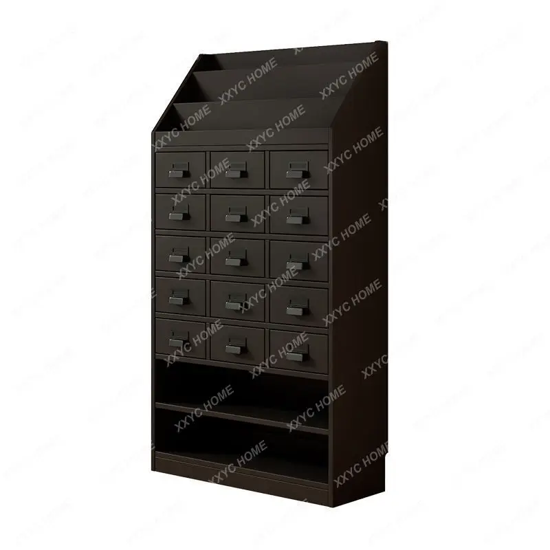 

Solid Wood Black Vintage Chest of Drawers Magazine Cabinet Living Room Drawer Storage Cabinet