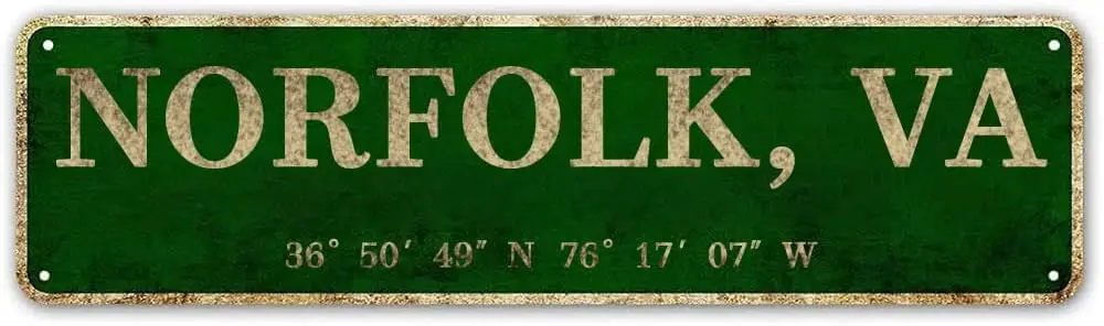 

Norfolk, VA City Sign Rustic Vintage Metal Art Wall Decor Office/Home/Classroom 4" by 16"