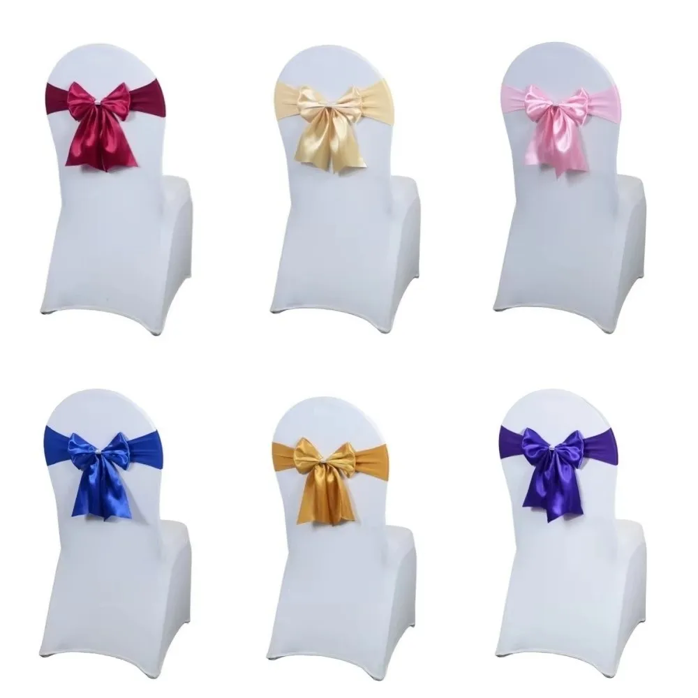 Bows Chair Back Bow Decorative Belt Elastic Band Ties Fastening Satin Chair Sashes Ready Made Chair Bandage Home Decor Supplies