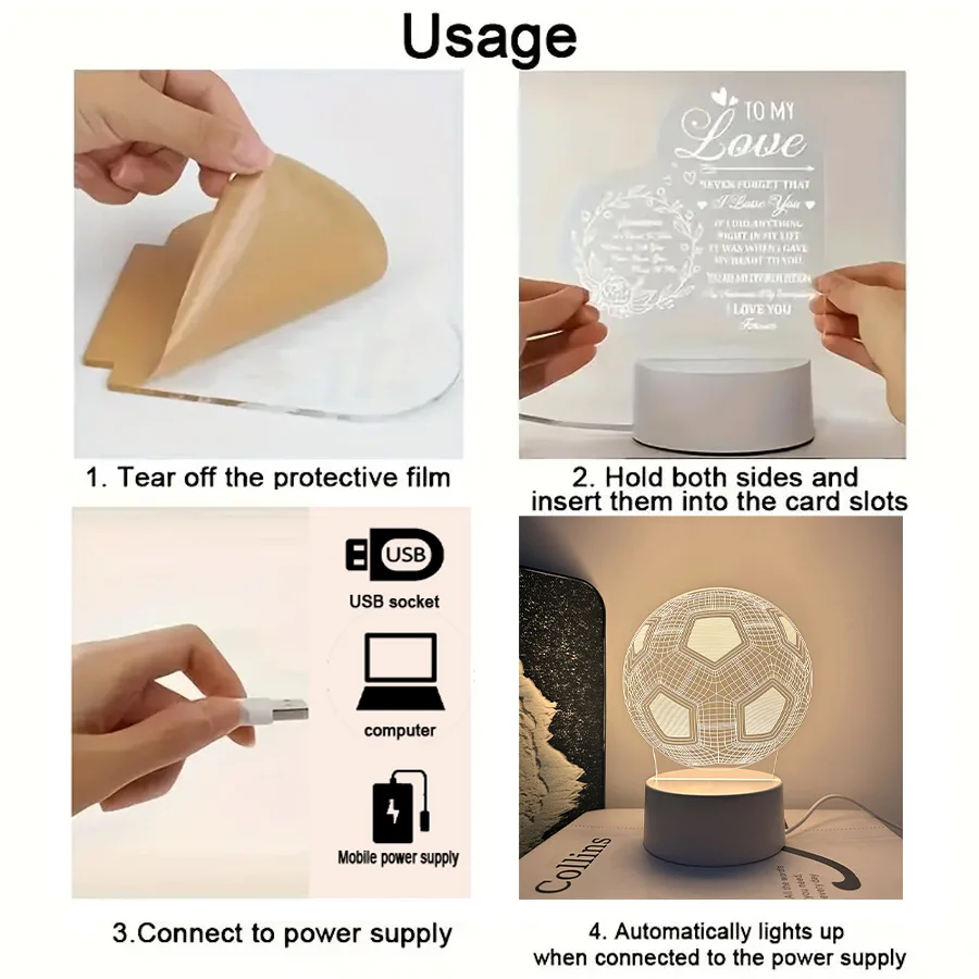 قطعة واحدة من ضوء الليل الإبداعي لكرة القدم ثلاثي الأبعاد يعمل بمنفذ USB، المنزل، الطاولة، ديكور غرفة المعيشة، ضوء ليلي هدية عيد الميلاد