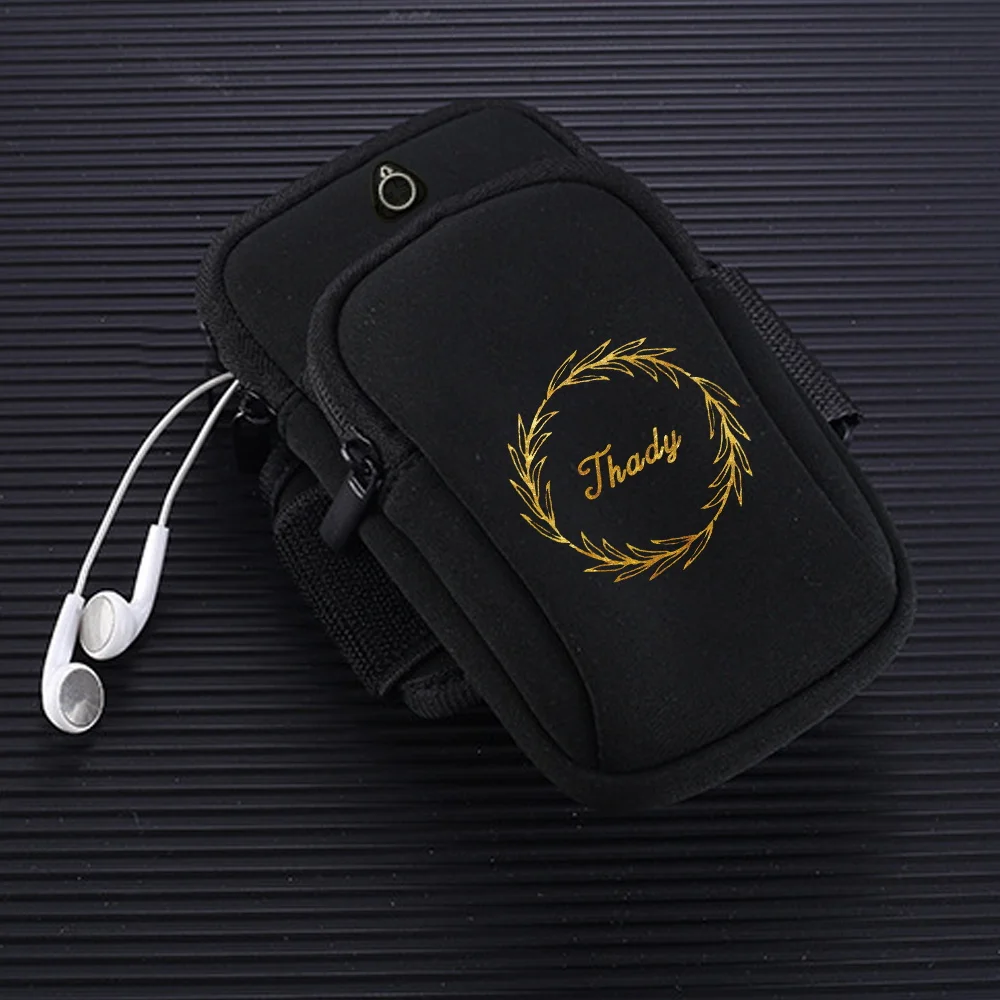 Customized Name Arm Strap Sports Black Phone Bag Running Arm Phone Bag Sports Phone Bag Personalized 26 Initial Letter Printing