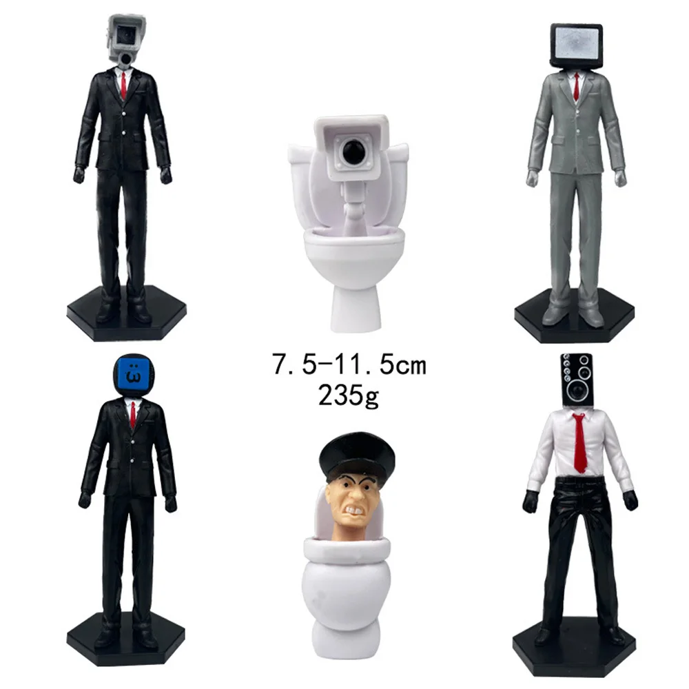 C 6PCS/Set Skibidi Toilet VS Titan TV Camera Speaker Man Creative Statue Funny Video Figure Model Toys Gift