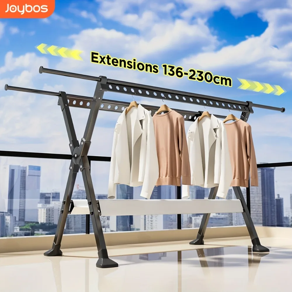 

Heavy Duty Stainless Steel 2-Tier Extra Long 90.5" Clothes Drying Rack with Windproof Hooks - Foldable Laundry Rack with Adjus