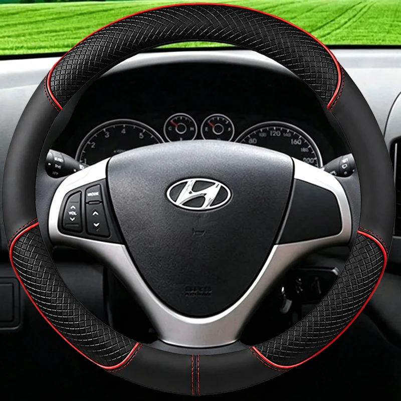 For Hyundai I30 Elantra Touring 2009-2011 Customize Hand-stitched Fully Covered Black Leather Car Steering Wheel Cover Interior