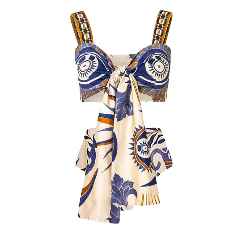 One-piece Women Swimwears Swimsuit Set Beach Dress StyleBikini With Off-shoulder Ruffled Ethnic-Print Separates Swimsuit