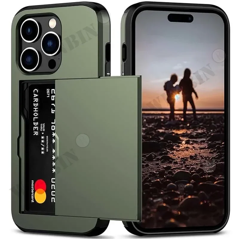 Case For iPhone 16 15 14 13 Pro Max Plus Holder Heavy Duty Protective Dual Layer Shockproof Hidden Card Slot Slim Wallet Cover