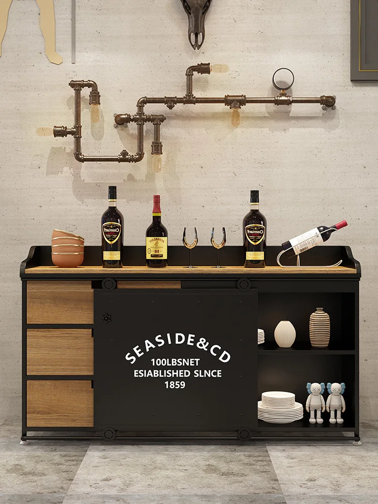

American Loft Industrial Style Dining Side Cabinet Wrought Iron Solid Wood Retro Locker Living Room Dining Room Tea Cabinet