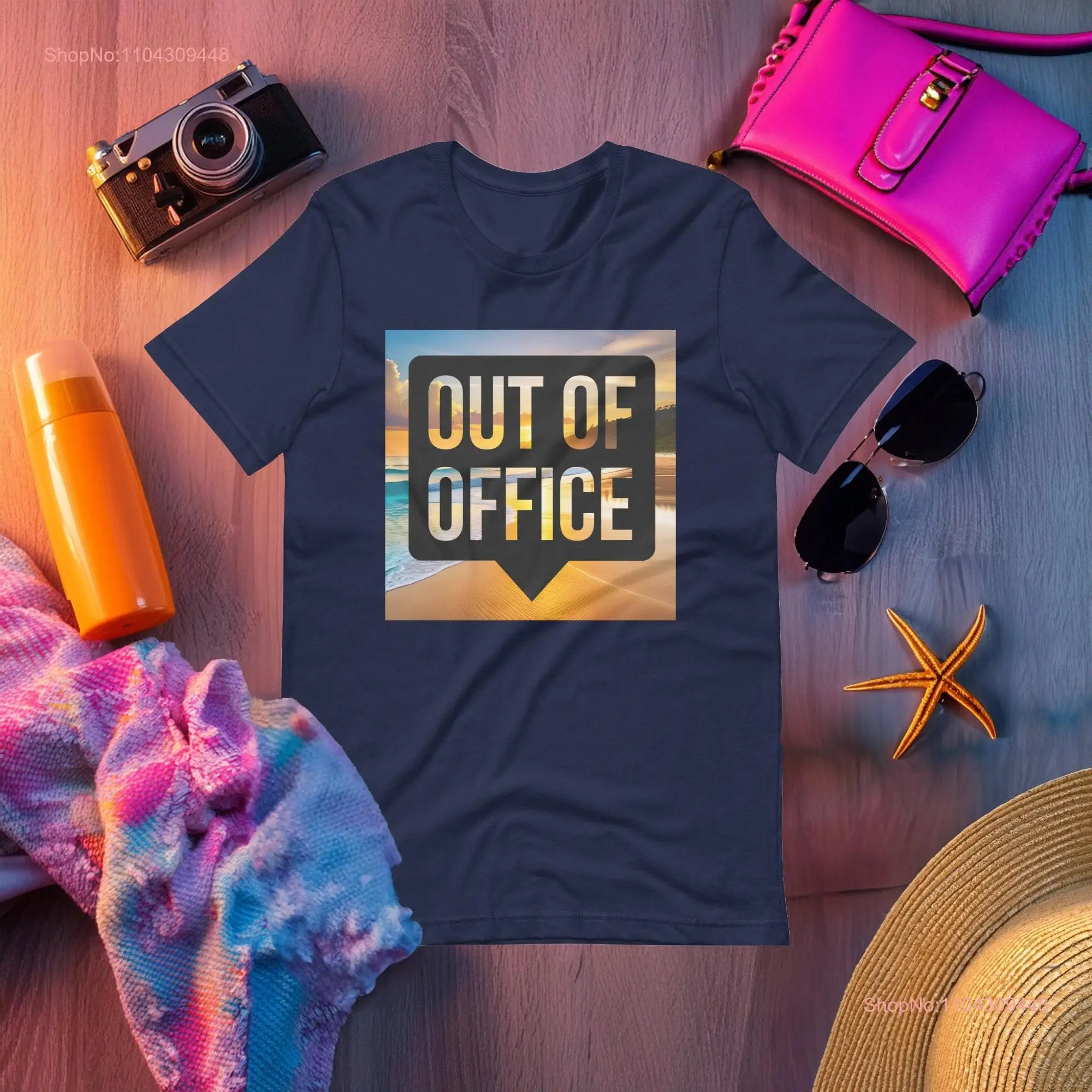 Out of Office T Shirt Vacation Time Off PTO Holiday Beach Ocean Staple  long or short sleeves